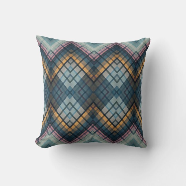 Modern Blue Geometric Plaid Throw Pillow (Front)