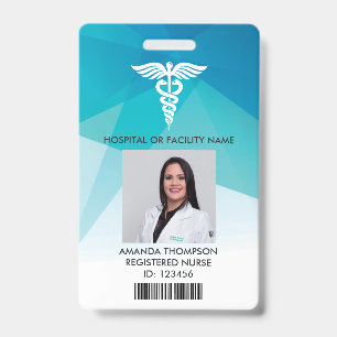 Modern Blue Geometric Registered Nurse Photo ID Badge