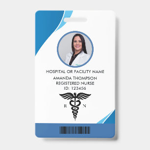 Modern Blue Geometric Registered Nurse Photo ID Badge