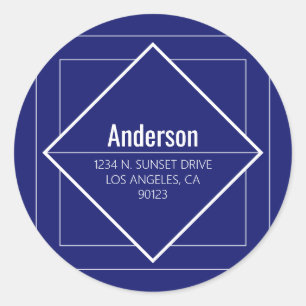 Modern Blue Geometric Return Address  Classic Round Sticker