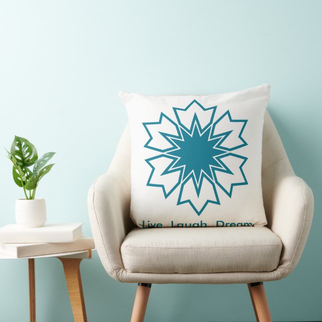 Modern Blue Geometric Star Mandala Custom Monogram Cushion (Chair)
