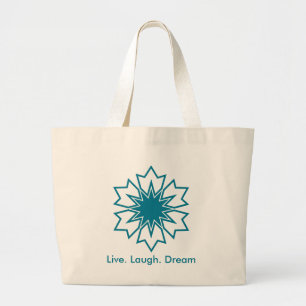 Modern Blue Geometric Star Mandala Custom Monogram Large Tote Bag