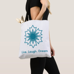 Modern Blue Geometric Star Mandala Custom Monogram Tote Bag