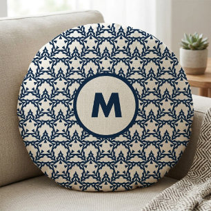 Modern Blue Geometric Star Personalised Round Cushion