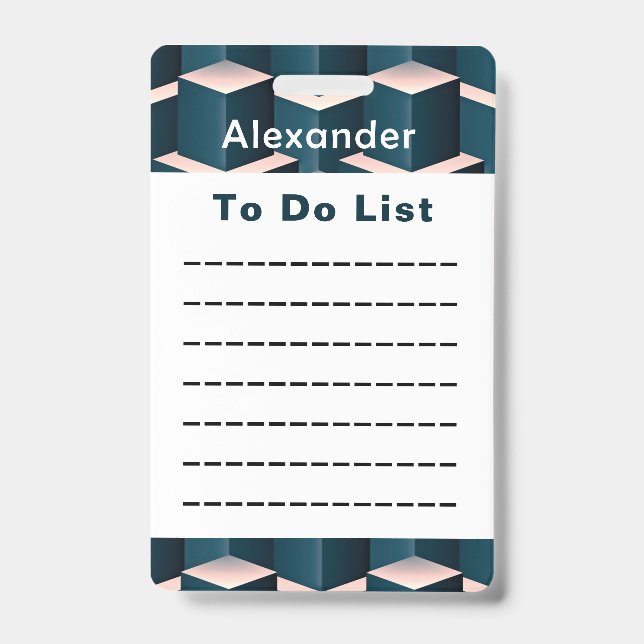 Modern Blue Geometric To Do list Checklist Custom ID Badge (Front)