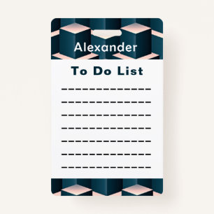 Modern Blue Geometric To Do list Checklist Custom ID Badge