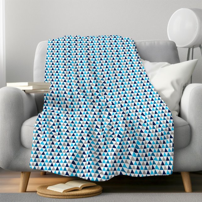Modern Blue Geometric Triangle Pattern Cosy Fleece Blanket (Creator Uploaded)