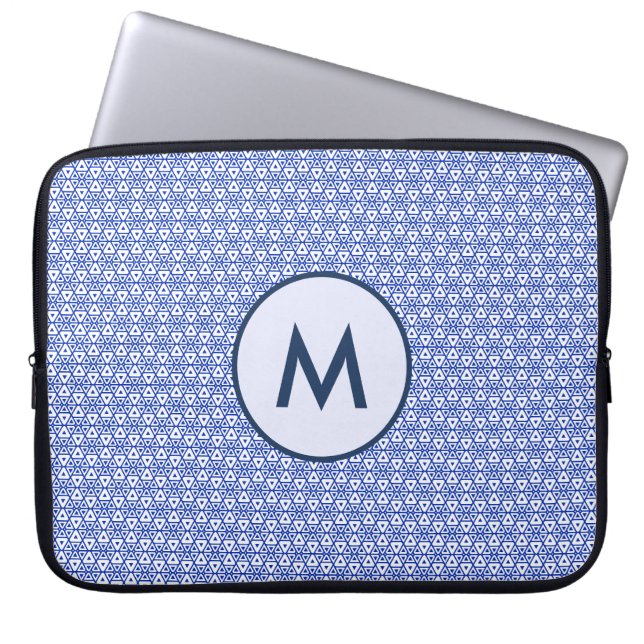 Modern Blue Geometric Triangle Pattern  Minimalist Laptop Sleeve (Front)
