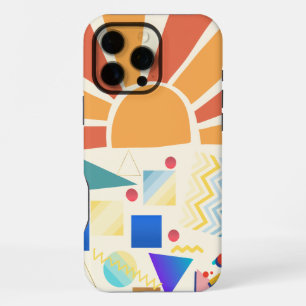 Modern blue geometry pattern Vintage red sunset iPhone 16 Pro Max Case