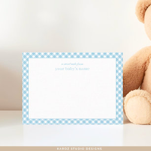 Modern Blue Gingham Baby Nursery Note Card