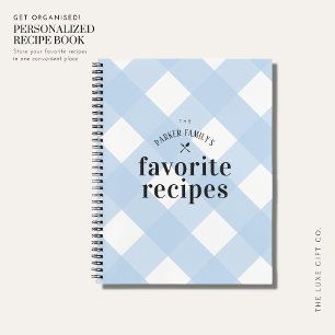 Modern Blue Gingham Family Blank Recipe Notebook
