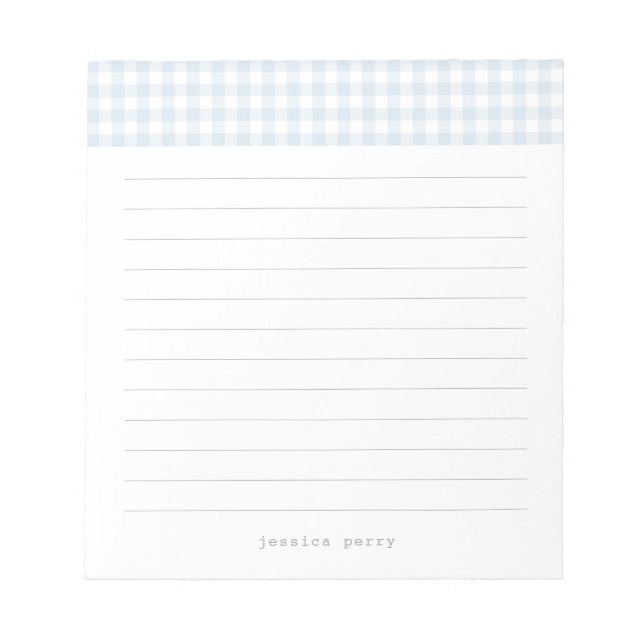 Modern Blue Gingham Typewriter Name Notepad (Front)