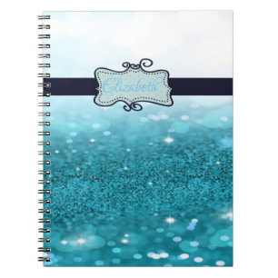 Modern Blue Glitter Bokeh ,Personalised Notebook