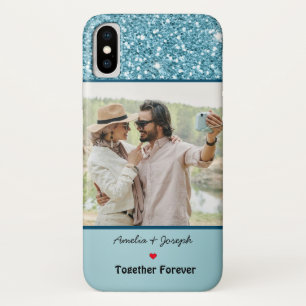 Modern Blue Glitter Custom Love Couple  Photo Case-Mate iPhone Case