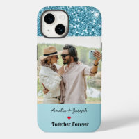 Modern Blue Glitter Custom Love Couple  Photo