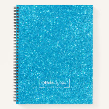 Modern Blue Glitter Custom Name  Notebook