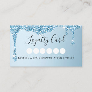 Modern Blue Glitter Drop Salon & Spa  Loyalty  Business Card