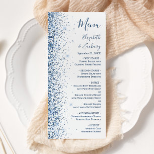 Modern Blue Glitter Edge White Wedding Menu