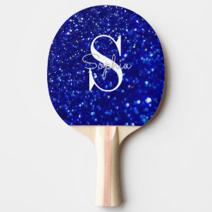 Modern Blue Glitter Monogram Personalized Name Ping Pong Paddle