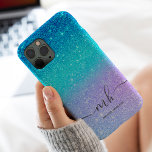 Modern blue glitter ombre purple chic monogrammed iPhone 13 pro max case<br><div class="desc">Modern blue purple glitter ombre mermaid colours monogrammed case with chic and girly glitter sparkles ombre gradient with a modern elegant script calligraphy.</div>