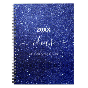 Modern blue glitter script name  notebook