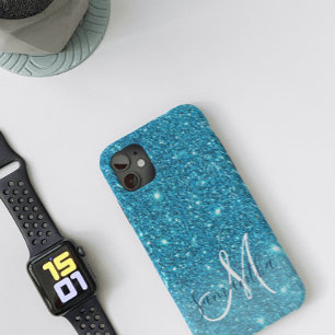 Modern Blue Glitter Sparkles Personalised Name Case-Mate iPhone Case