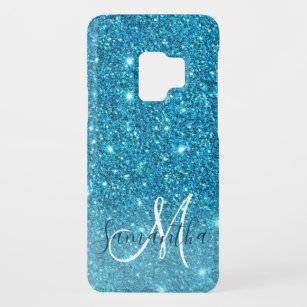 Modern Blue Glitter Sparkles Personalised Name Case-Mate Samsung Galaxy S9 Case