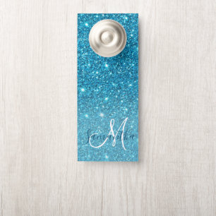 Modern Blue Glitter Sparkles Personalised Name Door Hanger