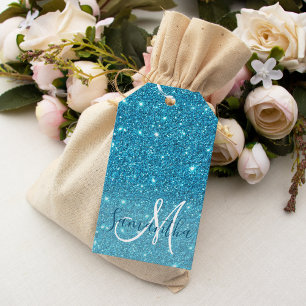 Modern Blue Glitter Sparkles Personalised Name Gift Tags