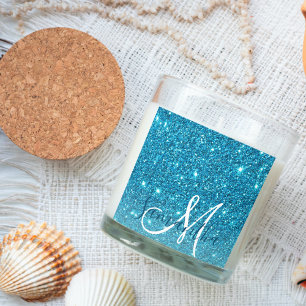 Modern Blue Glitter Sparkles Personalised Name Square Sticker