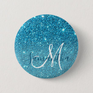 Modern Blue Glitter Sparkles Personalized Name 6 Cm Round Badge