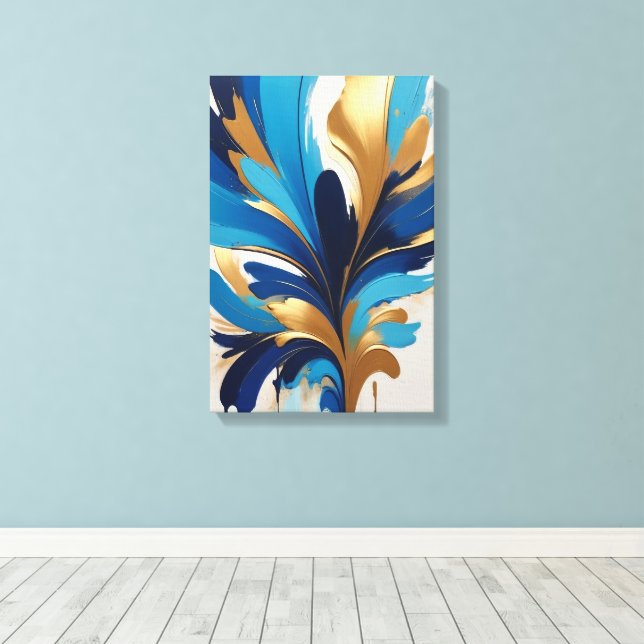Modern Blue & Gold Abstract Painting Canvas Print (Insitu(Wood Floor))