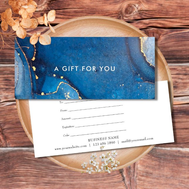 Modern Blue Gold Agate Gift Certificate card (Creator Uploaded)