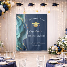 Modern Blue & Gold Agate Graduate Backdrop