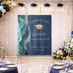 Modern Blue & Gold Agate Graduate Backdrop Tapestry