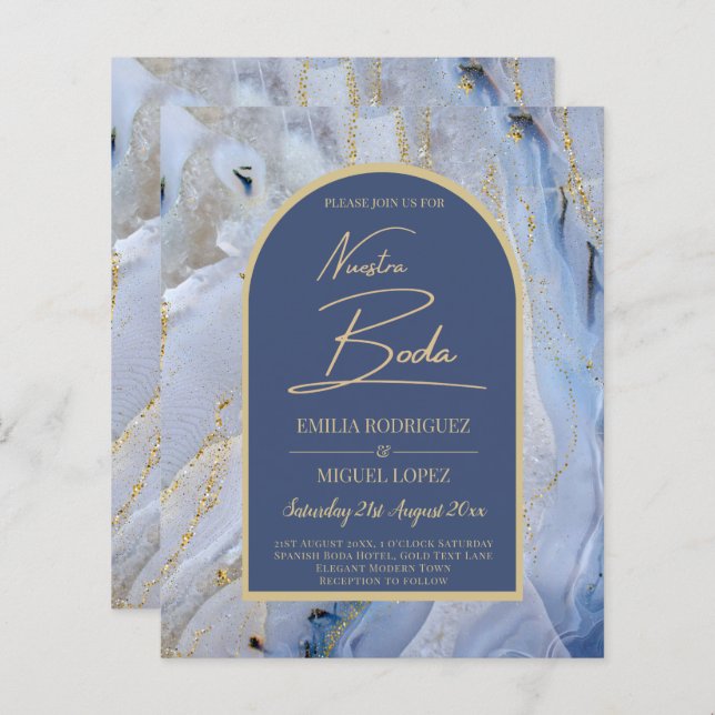 Modern Blue Gold Agate Marble Arch Wedding (Front/Back)