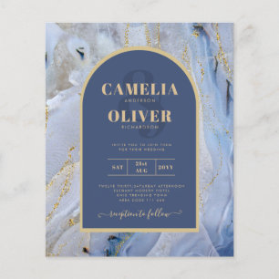 Modern Blue Gold Agate Marble Arch Wedding Flyer