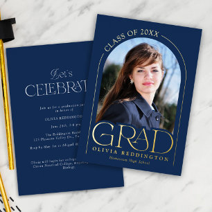 Modern Blue Gold Arch Photo Graduation Party