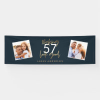 Modern blue gold birthday simple elegant script