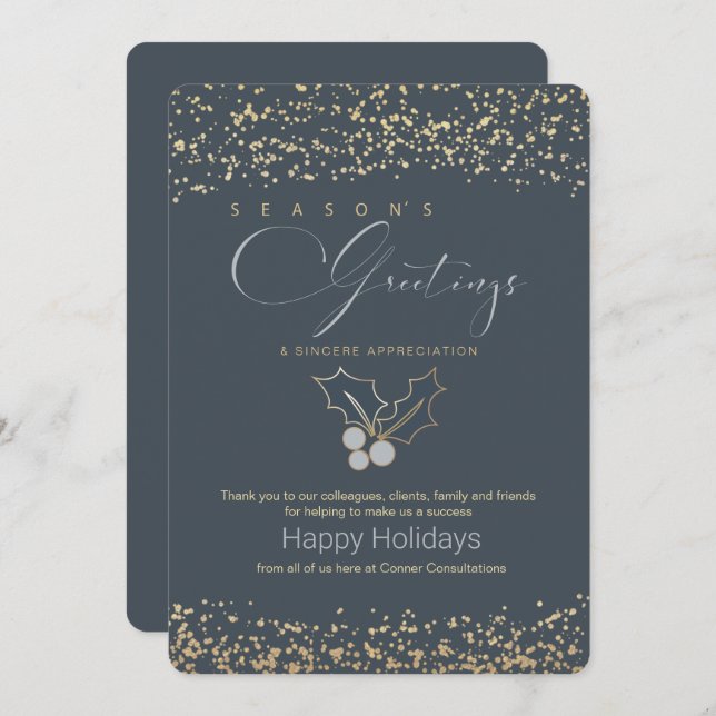 Modern Blue Gold Business Seasons Greetings  Invitation (Front/Back)
