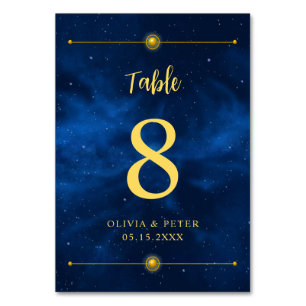 Modern, Blue, Gold, Celestial, Minimalist Table Nu Table Number