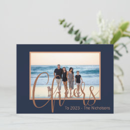 Modern Blue & Gold Cheers New Year Calendar Photo Holiday Card