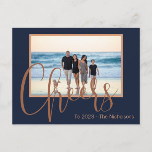 Modern Blue & Gold Cheers To The New Year Photo Postcard