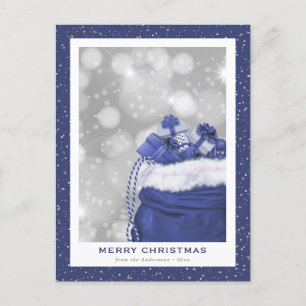 Modern Blue Gold Christmas Postcard