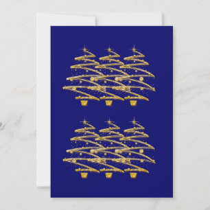 Modern blue gold Christmas trees invitations