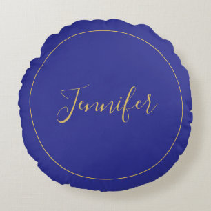 Modern Blue & Gold Color Calligraphy Plain Unique Round Cushion