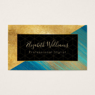 Modern Blue Gold Colour Block Business Cards