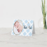 Modern Blue Gold Cross Custom Photo Baptism
