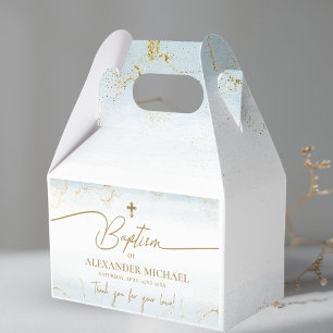 Modern Blue Gold Cross Thank You Boy Baptism Favour Box