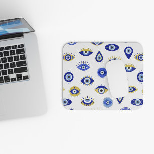 Modern Blue Gold Evil Eyes Mouse Pad